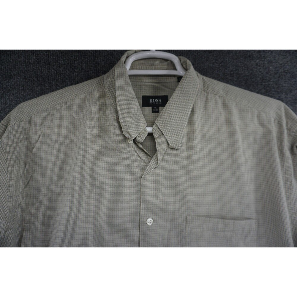 Boss Hugo Boss Shirt Mens 17.5 34 35 Button Down Micro Check Long Sleeve Cotton